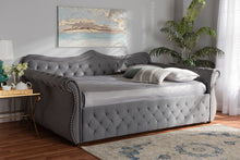 Load image into Gallery viewer, Baxton Studio Abbie Traditional and Transitional Grey Velvet Fabric Upholstered and Crystal Tufted Queen Size Daybed