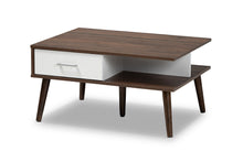 Load image into Gallery viewer, Baxton Studio Merlin Mid-Century Modern Two-Tone Walnut and White Finished 2-Drawer Wood Coffee Table