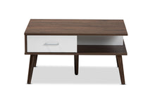 Load image into Gallery viewer, Baxton Studio Merlin Mid-Century Modern Two-Tone Walnut and White Finished 2-Drawer Wood Coffee Table