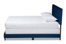 Load image into Gallery viewer, Baxton Studio Clare Glam and Luxe Navy Blue Velvet Fabric Upholstered Full Size Panel Bed with Channel Tufted Headboard