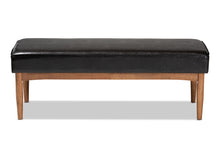 Load image into Gallery viewer, Baxton Studio Arvid Mid-Century Modern Dark Brown Faux Leather Upholstered Wood Dining Bench