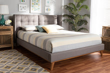 Load image into Gallery viewer, Baxton Studio Gretchen Modern and Contemporary Grey Fabric Upholstered and Walnut Brown Finished Wood Queen Size Platform Wingback Bed