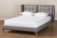 Load image into Gallery viewer, Baxton Studio Gretchen Modern and Contemporary Grey Fabric Upholstered and Walnut Brown Finished Wood Queen Size Platform Wingback Bed