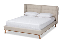 Load image into Gallery viewer, Baxton Studio Gretchen Modern and Contemporary Light Beige Fabric Upholstered and Walnut Brown Finished Wood King Size Platform Wingback Bed