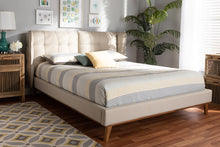 Load image into Gallery viewer, Baxton Studio Gretchen Modern and Contemporary Light Beige Fabric Upholstered and Walnut Brown Finished Wood Queen Size Platform Wingback Bed