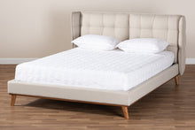 Load image into Gallery viewer, Baxton Studio Gretchen Modern and Contemporary Light Beige Fabric Upholstered and Walnut Brown Finished Wood King Size Platform Wingback Bed