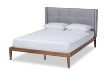 Load image into Gallery viewer, Baxton Studio Edmond Modern and Contemporary Grey Fabric Upholstered and Ash Walnut Brown Finished Wood King Size Platform Bed
