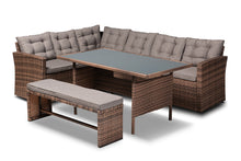 Load image into Gallery viewer, Baxton Studio Angela Modern and Contemporary Grey Fabric Upholstered and Brown Finished 4-Piece Woven Rattan Outdoor Patio Set