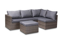 Load image into Gallery viewer, Baxton Studio Pamela Modern and Contemporary Grey Polyester Upholstered and Brown Finished 4-Piece Woven Rattan Outdoor Patio Set