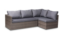 Load image into Gallery viewer, Baxton Studio Pamela Modern and Contemporary Grey Polyester Upholstered and Brown Finished 4-Piece Woven Rattan Outdoor Patio Set