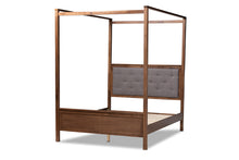 Load image into Gallery viewer, Baxton Studio Natasha Modern and Contemporary Grey Fabric Upholstered and Walnut Brown Finished Wood Queen Size Platform Canopy Bed