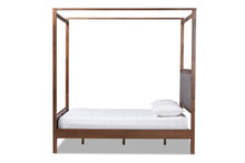Load image into Gallery viewer, Baxton Studio Natasha Modern and Contemporary Grey Fabric Upholstered and Walnut Brown Finished Wood Queen Size Platform Canopy Bed