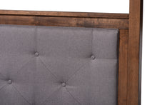 Load image into Gallery viewer, Baxton Studio Natasha Modern and Contemporary Grey Fabric Upholstered and Walnut Brown Finished Wood Queen Size Platform Canopy Bed