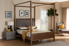 Load image into Gallery viewer, Baxton Studio Natasha Modern and Contemporary Grey Fabric Upholstered and Walnut Brown Finished Wood Queen Size Platform Canopy Bed