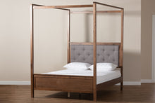 Load image into Gallery viewer, Baxton Studio Natasha Modern and Contemporary Grey Fabric Upholstered and Walnut Brown Finished Wood Queen Size Platform Canopy Bed