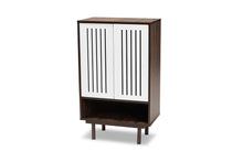 Load image into Gallery viewer, Baxton Studio Meike Mid-Century Modern Two-Tone Walnut Brown and White Finished Wood 2-Door Shoe Cabinet