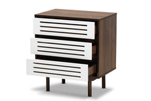 Load image into Gallery viewer, Baxton Studio Meike Mid-Century Modern Two-Tone Walnut Brown and White Finished Wood 3-Drawer Nightstand