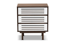 Load image into Gallery viewer, Baxton Studio Meike Mid-Century Modern Two-Tone Walnut Brown and White Finished Wood 3-Drawer Nightstand