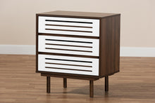 Load image into Gallery viewer, Baxton Studio Meike Mid-Century Modern Two-Tone Walnut Brown and White Finished Wood 3-Drawer Nightstand