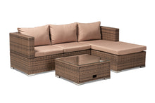 Load image into Gallery viewer, Baxton Studio Addison Modern and Contemporary Light Brown Upholstered and Brown Finished 3-Piece Woven Rattan Outdoor Patio Set with Adjustable Recliner