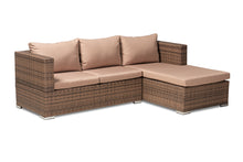 Load image into Gallery viewer, Baxton Studio Addison Modern and Contemporary Light Brown Upholstered and Brown Finished 3-Piece Woven Rattan Outdoor Patio Set with Adjustable Recliner