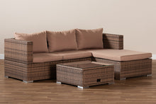 Load image into Gallery viewer, Baxton Studio Addison Modern and Contemporary Light Brown Upholstered and Brown Finished 3-Piece Woven Rattan Outdoor Patio Set with Adjustable Recliner