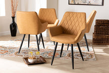 Load image into Gallery viewer, Baxton Studio Astrid Mid-Century Contemporary Tan Faux Leather Upholstered and Black Metal 4-Piece Dining Chair Set