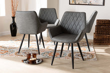 Load image into Gallery viewer, Baxton Studio Astrid Mid-Century Contemporary Grey Faux Leather Upholstered and Black Metal 4-Piece Dining Chair Set