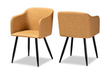 Load image into Gallery viewer, Baxton Studio Eris Mid-Century Contemporary Tan Faux Leather Upholstered and Black Metal 2-Piece Dining Chair Set