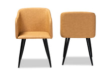 Load image into Gallery viewer, Baxton Studio Eris Mid-Century Contemporary Tan Faux Leather Upholstered and Black Metal 2-Piece Dining Chair Set