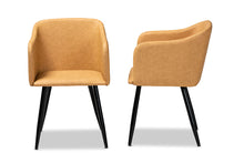 Load image into Gallery viewer, Baxton Studio Eris Mid-Century Contemporary Tan Faux Leather Upholstered and Black Metal 2-Piece Dining Chair Set
