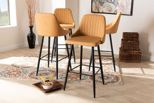 Load image into Gallery viewer, Baxton Studio Walter Mid-Century Contemporary Tan Faux Leather Upholstered and Black Metal 4-Piece Bar Stool Set