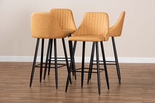 Load image into Gallery viewer, Baxton Studio Walter Mid-Century Contemporary Tan Faux Leather Upholstered and Black Metal 4-Piece Bar Stool Set