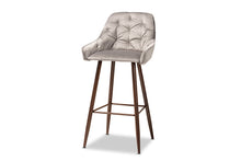 Load image into Gallery viewer, Baxton Studio Catherine Modern and Contemporary Grey Velvet Fabric Upholstered and Walnut Finished 4-Piece Bar Stool Set
