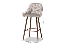 Load image into Gallery viewer, Baxton Studio Catherine Modern and Contemporary Grey Velvet Fabric Upholstered and Walnut Finished 4-Piece Bar Stool Set