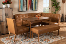 Load image into Gallery viewer, Baxton Studio Arvid Mid-Century Modern Tan Faux Leather Upholstered and Walnut Brown Finished Wood 5-Piece Dining Nook Set