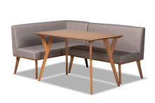 Load image into Gallery viewer, Baxton Studio Odessa Mid-Century Modern Grey Fabric Upholstered and Walnut Brown Finished Wood 3-Piece Dining Nook Set