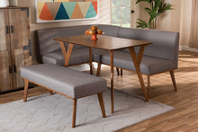 Load image into Gallery viewer, Baxton Studio Odessa Mid-Century Modern Grey Fabric Upholstered and Walnut Brown Finished Wood 4-Piece Dining Nook Set