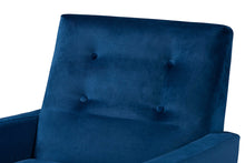 Load image into Gallery viewer, Baxton Studio Perris Mid-Century Modern Navy Blue Velvet Fabric Upholstered and Walnut Brown Finished Wood Lounge Chair
