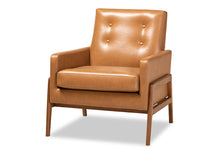 Load image into Gallery viewer, Baxton Studio Perris Mid-Century Modern Tan Faux Leather Upholstered and Walnut Brown Finished Wood Lounge Chair