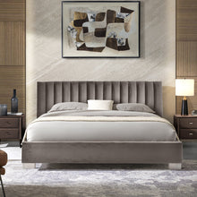 Load image into Gallery viewer, Queen Tufted Upholstered Platform Bedstead Flannel Headboard-Light Gray