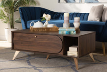 Load image into Gallery viewer, Baxton Studio Edel Mid-Century Modern Walnut Brown and Gold Finished Wood Coffee Table