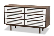 Load image into Gallery viewer, Baxton Studio Meike Mid-Century Modern Two-Tone Walnut Brown and White Finished Wood 6-Drawer Dresser
