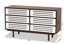 Load image into Gallery viewer, Baxton Studio Meike Mid-Century Modern Two-Tone Walnut Brown and White Finished Wood 6-Drawer Dresser