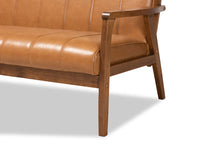 Load image into Gallery viewer, Baxton Studio Nikko Mid-century Modern Tan Faux Leather Upholstered and Walnut Brown finished Wood 3-Piece Living Room Set