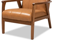 Load image into Gallery viewer, Baxton Studio Nikko Mid-century Modern Tan Faux Leather Upholstered and Walnut Brown finished Wood Lounge Chair