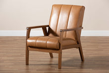 Load image into Gallery viewer, Baxton Studio Nikko Mid-century Modern Tan Faux Leather Upholstered and Walnut Brown finished Wood Lounge Chair