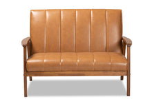 Load image into Gallery viewer, Baxton Studio Nikko Mid-century Modern Tan Faux Leather Upholstered and Walnut Brown finished Wood Loveseat