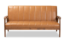 Load image into Gallery viewer, Baxton Studio Nikko Mid-century Modern Tan Faux Leather Upholstered and Walnut Brown finished Wood Sofa