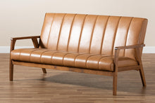 Load image into Gallery viewer, Baxton Studio Nikko Mid-century Modern Tan Faux Leather Upholstered and Walnut Brown finished Wood Sofa